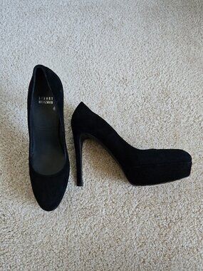 Stuart Weitzman black suede platform pumps